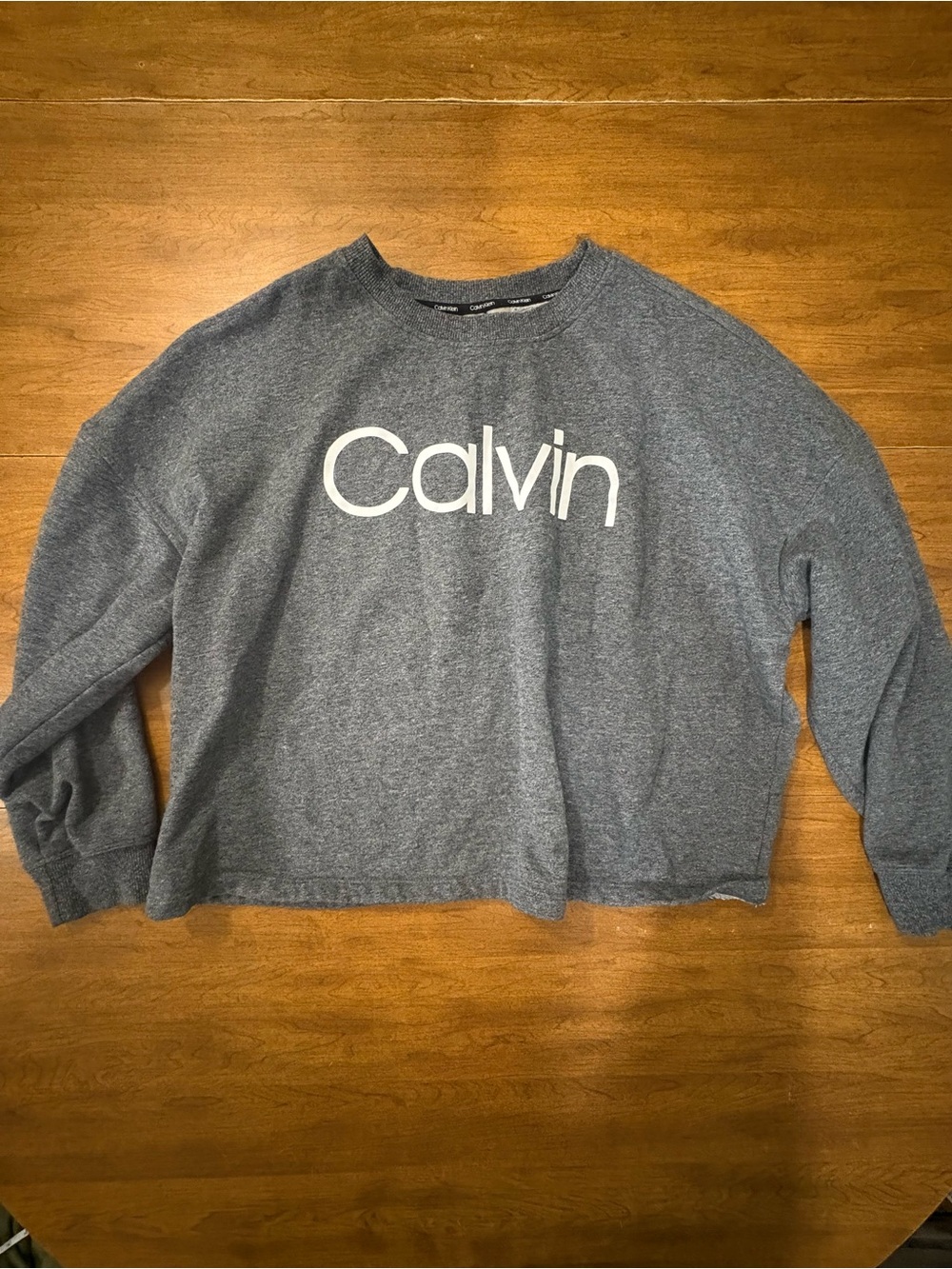 Calvin Klein Heather Gray Cropped Logo Pullover Crewneck Sweatshirt L